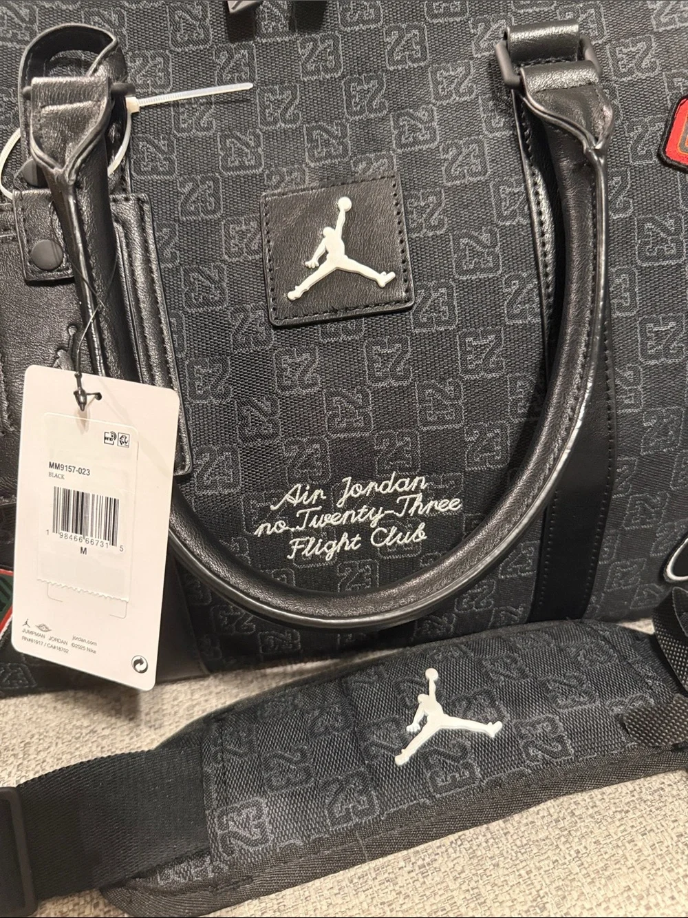 Jordan Black Patchwork Duffel Bag with Embroidered Logos